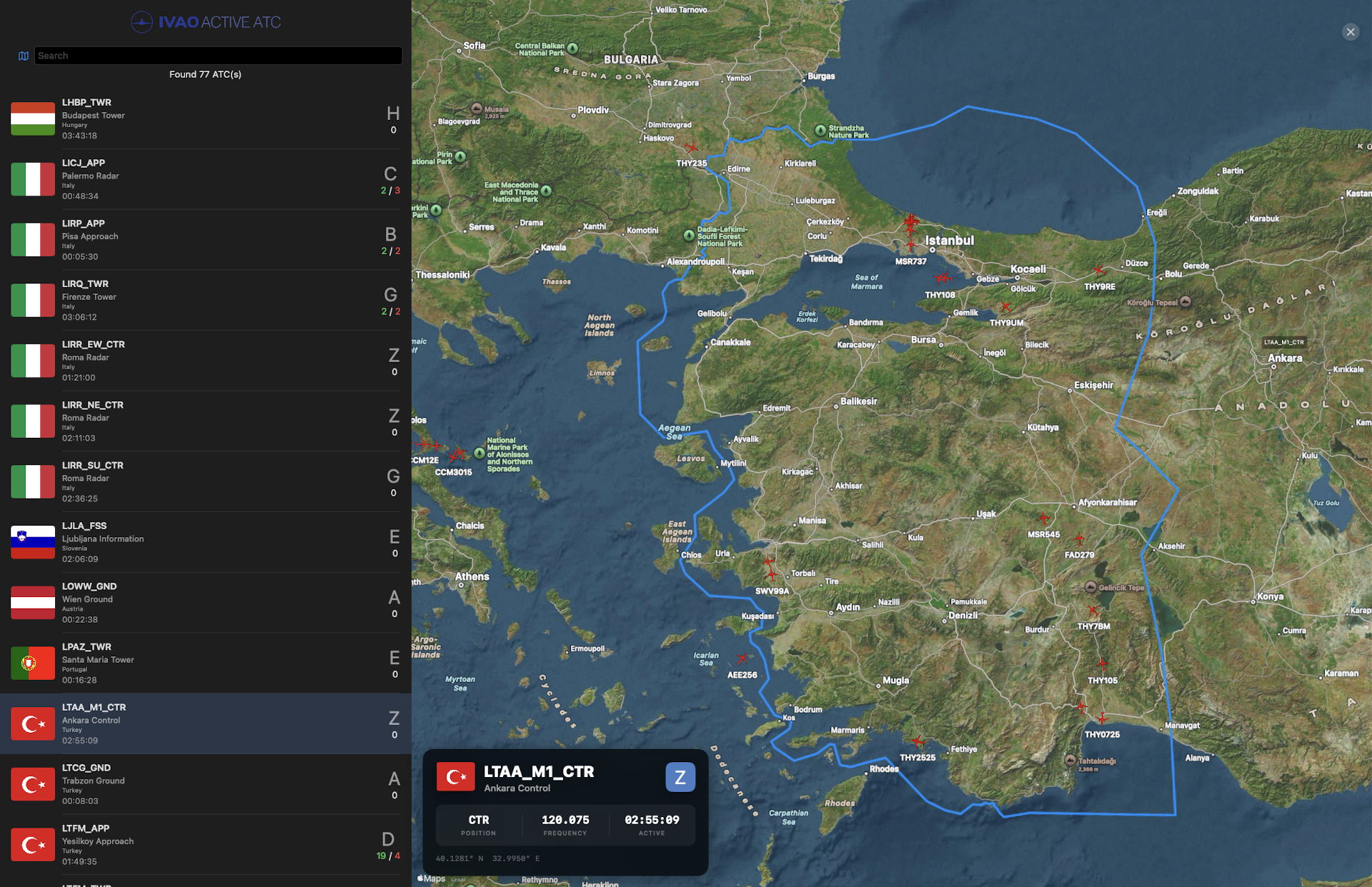 IVAO Active ATC — ATC list and live map