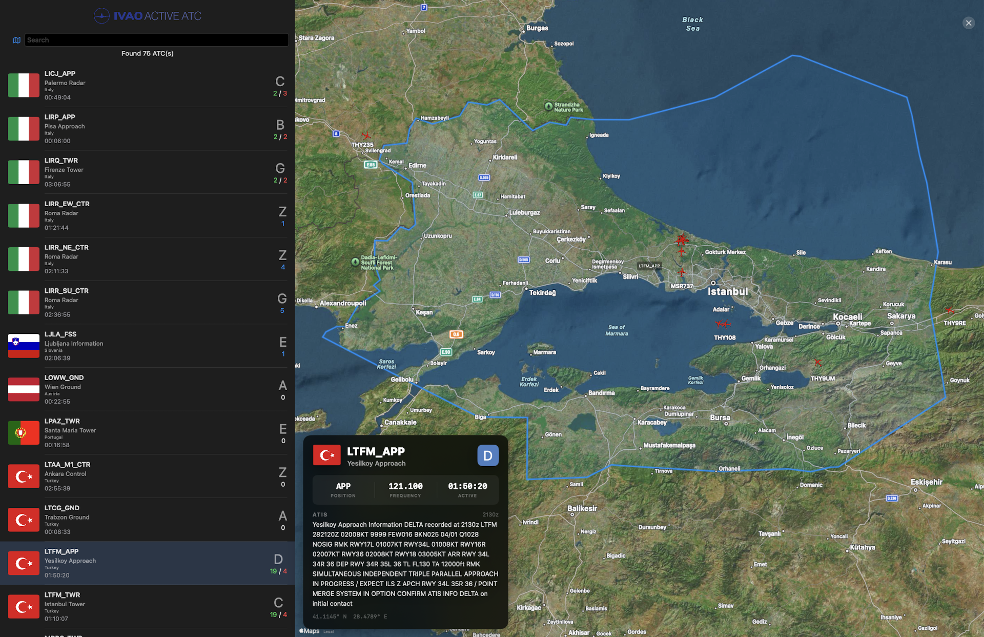 IVAO Active ATC — ATC detail with ATIS