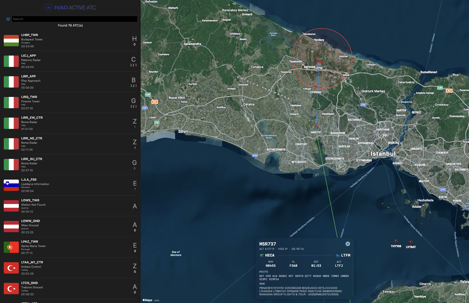 IVAO Active ATC — Coverage area view