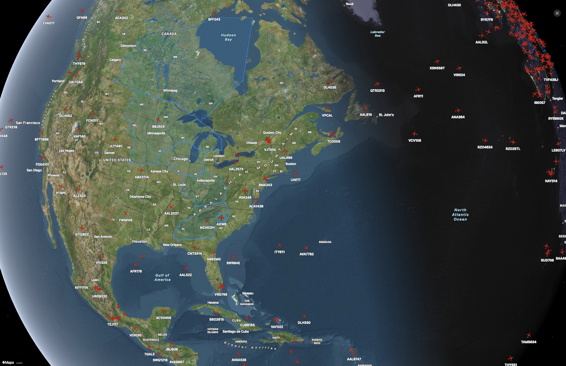 IVAO Active ATC — Full map overview